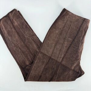 Suede Essentials Vintage Leather Patchwork Crotchet Straight Leg Pants